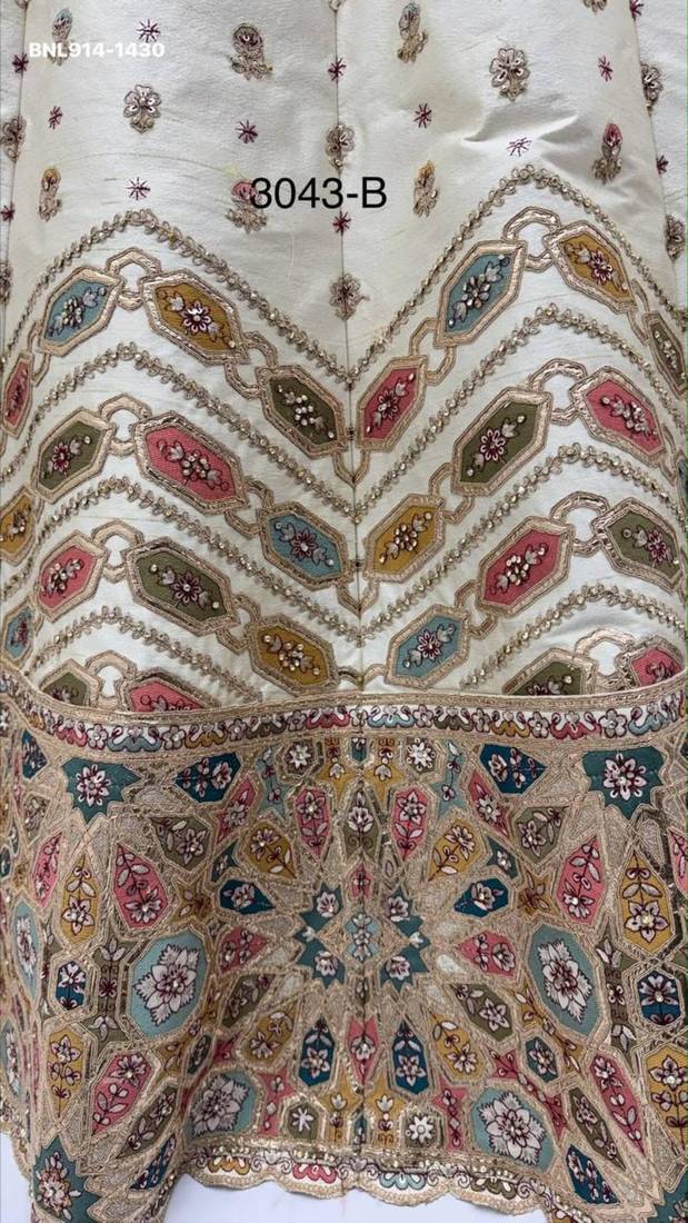 Off-White Silk Blend Embroidered Designer Reception Lehenga Choli Set