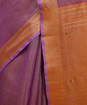 Purple embroidered tissue linen saree 5