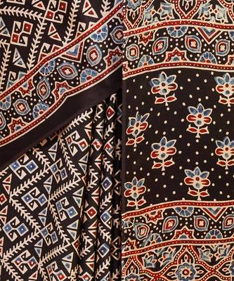 Black ajrakh printed modal silk saree 5