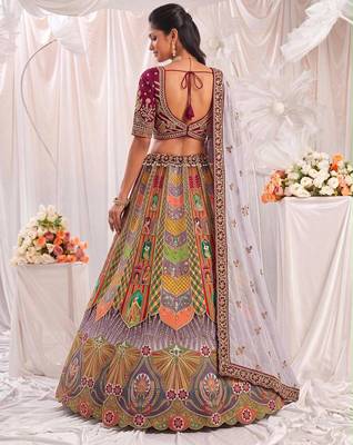 Multicolor Silk Blend Embroidered Designer Sangeet Lehenga Choli Set 4