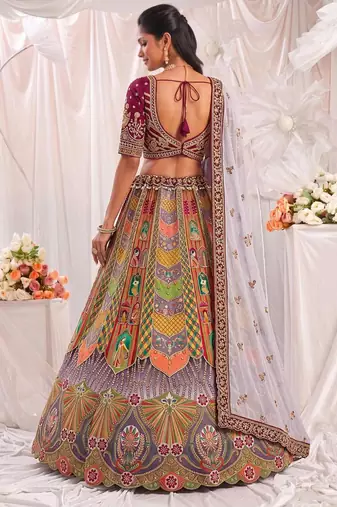 Multicolor Silk Blend Embroidered Designer Sangeet Lehenga Choli Set