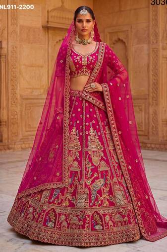 Rani Pink Silk Blend Embroidered Heavy Bridal Wedding Lehenga Choli Set