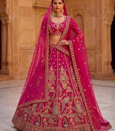 Rani Pink Silk Blend Embroidered Heavy Bridal Wedding Lehenga Choli Set