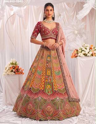 Multicolor Silk Blend Embroidered Designer Bridal Lehenga Choli Set 1