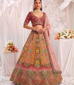 Multicolor Silk Blend Embroidered Designer Bridal Lehenga Choli Set
