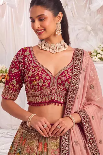 Multicolor Silk Blend Embroidered Designer Bridal Lehenga Choli Set