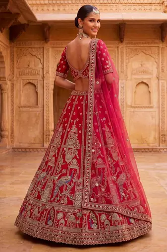 Red Silk Blend Embroidered Heavy Royal Bridal Lehenga Choli Set