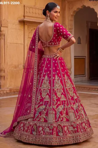 Rani Pink Silk Blend Embroidered Heavy Bridal Wedding Lehenga Choli Set