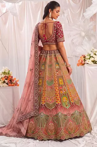 Multicolor Silk Blend Embroidered Designer Bridal Lehenga Choli Set