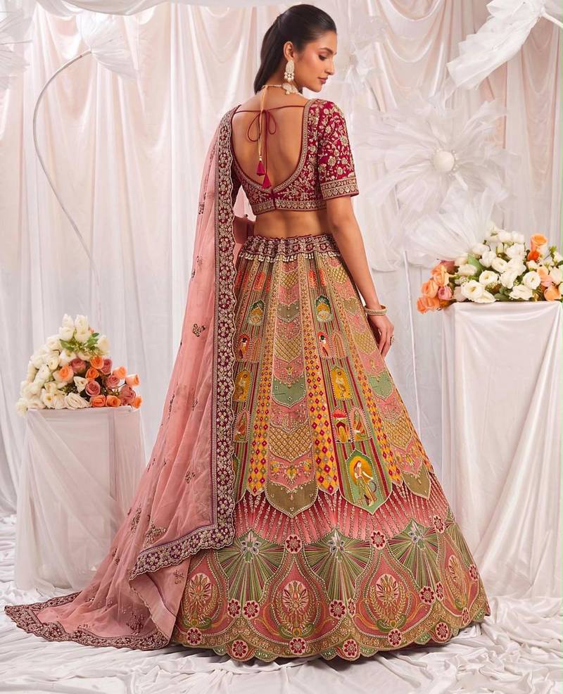 Multicolor Silk Blend Embroidered Designer Bridal Lehenga Choli Set