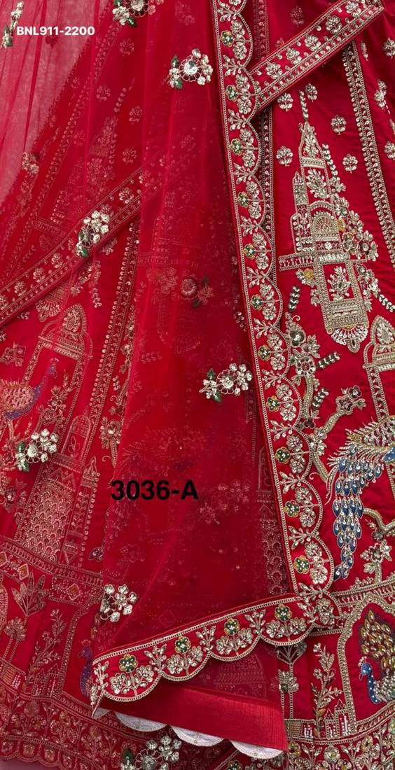 Red Silk Blend Embroidered Heavy Royal Bridal Lehenga Choli Set