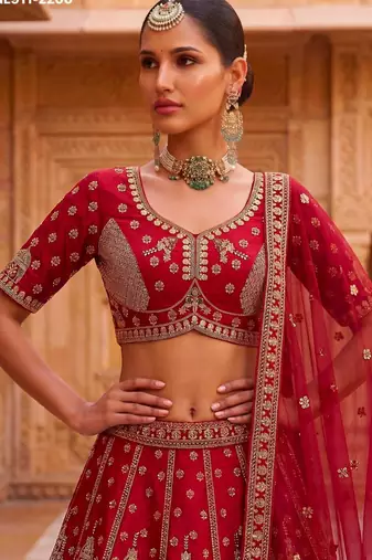 Red Silk Blend Embroidered Heavy Royal Bridal Lehenga Choli Set