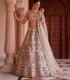 Beige Silk Blend Embroidered Heavy Bridal Wedding Lehenga Choli Set