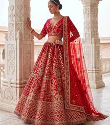 Red Silk Blend Embroidered Royal Bridal Wedding Lehenga Choli Set