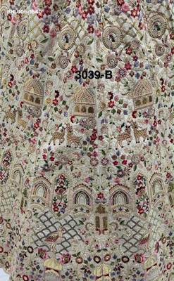 Beige Silk Blend Embroidered Heavy Bridal Wedding Lehenga Choli Set 4