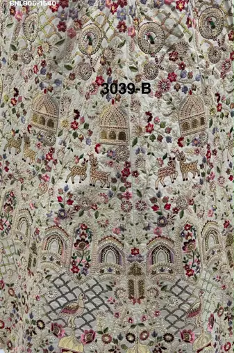 Beige Silk Blend Embroidered Heavy Bridal Wedding Lehenga Choli Set