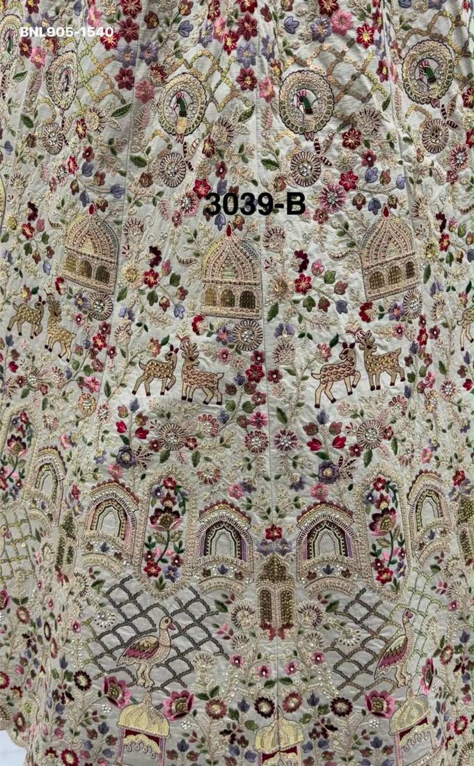 Beige Silk Blend Embroidered Heavy Bridal Wedding Lehenga Choli Set