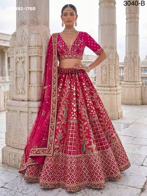 Rani Pink Silk Blend Embroidered Heavy Bridal Wedding Lehenga Choli Set 1