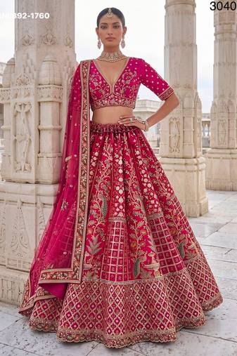 Rani Pink Silk Blend Embroidered Heavy Bridal Wedding Lehenga Choli Set