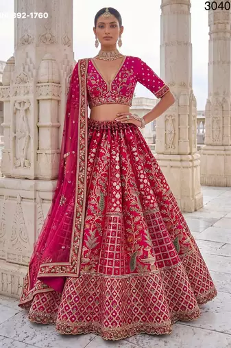 Rani Pink Silk Blend Embroidered Heavy Bridal Wedding Lehenga Choli Set
