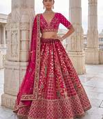 Rani Pink Silk Blend Embroidered Heavy Bridal Wedding Lehenga Choli Set