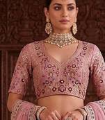 Light Onion Pink Silk Blend Embroidered Bridal Sangeet Lehenga Choli Set