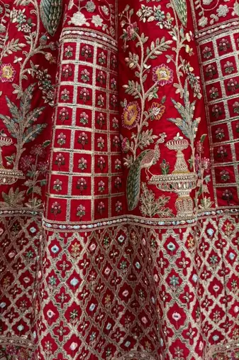 Red Silk Blend Embroidered Royal Bridal Wedding Lehenga Choli Set