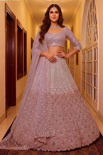 Onion Pink Net Embroidered Bridal Reception Lehenga Choli Set
