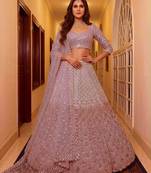 Onion Pink Net Embroidered Bridal Reception Lehenga Choli Set