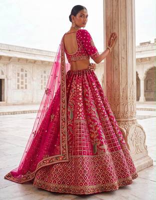 Rani Pink Silk Blend Embroidered Heavy Bridal Wedding Lehenga Choli Set 3
