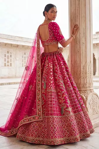Rani Pink Silk Blend Embroidered Heavy Bridal Wedding Lehenga Choli Set