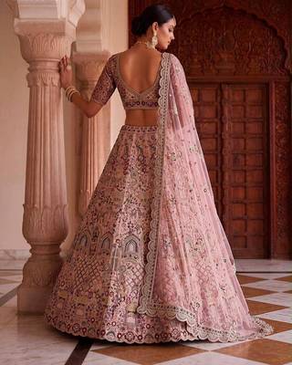 Light Onion Pink Silk Blend Embroidered Bridal Sangeet Lehenga Choli Set 3