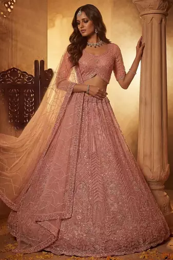Pink Net Sequins Embroidered Party Wear Lehenga Choli Set