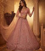 Pink Net Sequins Embroidered Party Wear Lehenga Choli Set