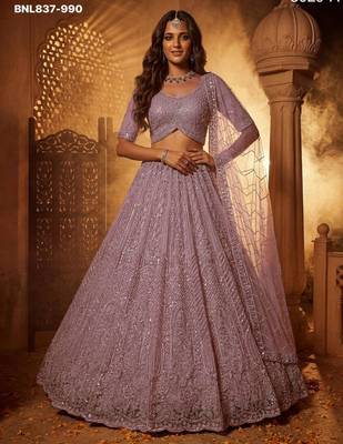 Lavender Net Sequins Embroidered Designer Lehenga Choli Set 1