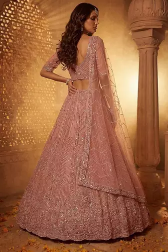 Pink Net Sequins Embroidered Party Wear Lehenga Choli Set