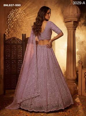 Lavender Net Sequins Embroidered Designer Lehenga Choli Set 2