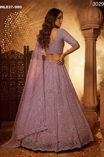 Lavender Net Sequins Embroidered Designer Lehenga Choli Set