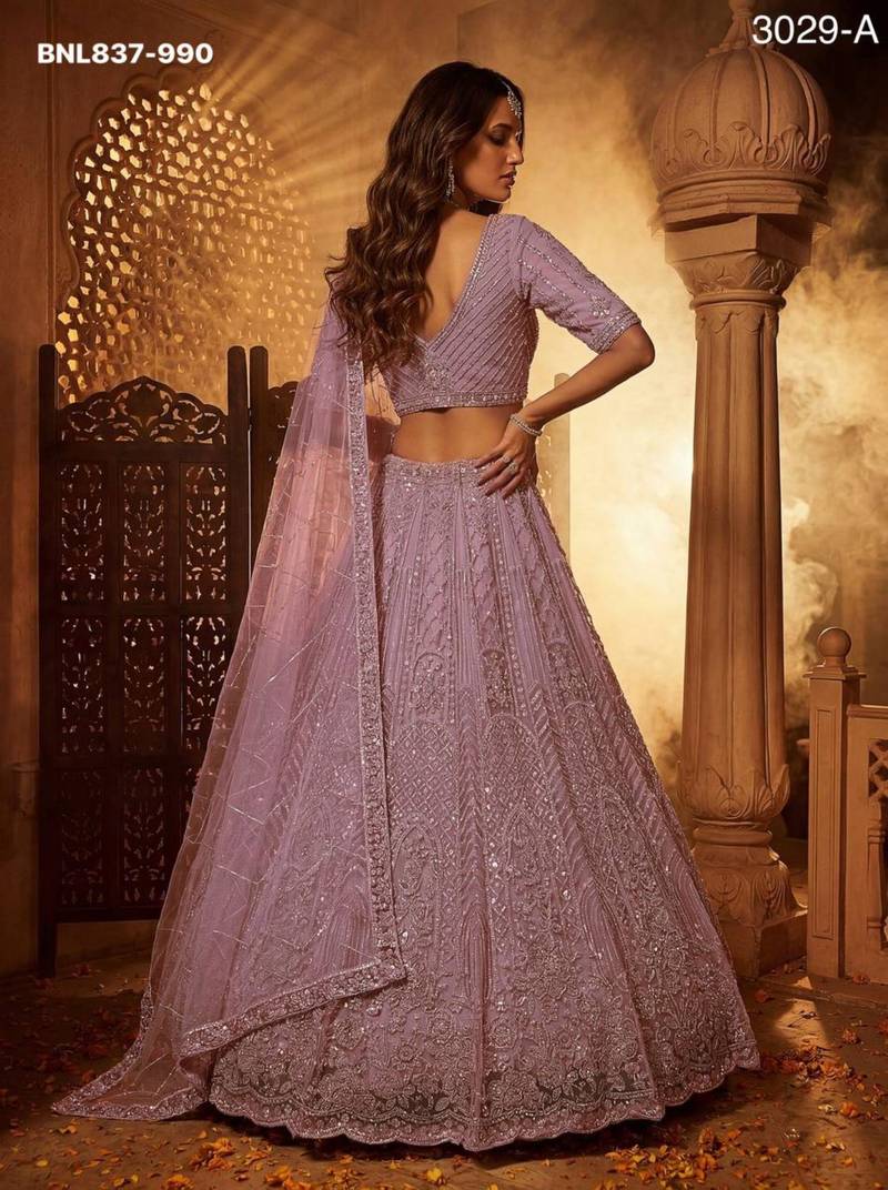 Lavender Net Sequins Embroidered Designer Lehenga Choli Set
