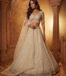 Off-White Net Embroidered Bridal Reception Lehenga Choli Set
