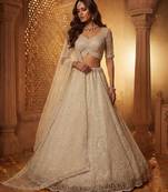 Off-White Net Embroidered Bridal Reception Lehenga Choli Set