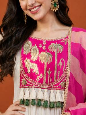 Women's Gorgeous Embroidery Silk Fabric Flared Anarkali Pant and Dupatta Set 2