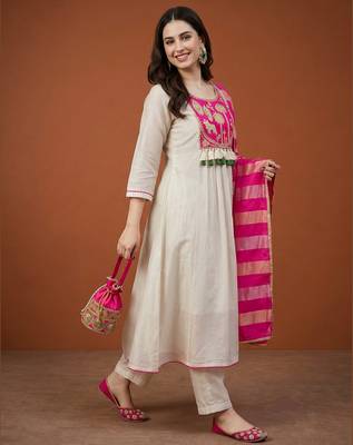 Women's Gorgeous Embroidery Silk Fabric Flared Anarkali Pant and Dupatta Set 3