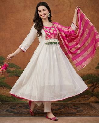 Women's Gorgeous Embroidery Silk Fabric Flared Anarkali Pant and Dupatta Set 5
