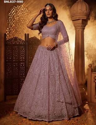 Lavender Net Sequins Embroidered Designer Lehenga Choli Set 4