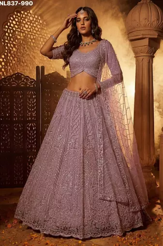 Lavender Net Sequins Embroidered Designer Lehenga Choli Set