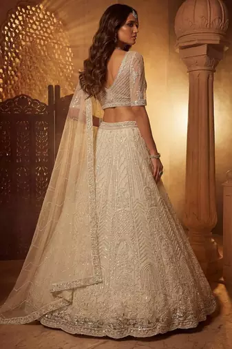 Off-White Net Embroidered Bridal Reception Lehenga Choli Set