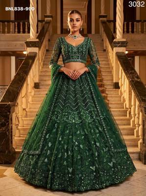 Green Net Embroidered Heavy Festive Lehenga Choli Set 1