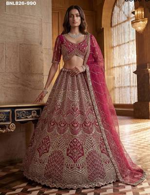 Pink Net Sequins Embroidered Designer Lehenga Choli Set 1