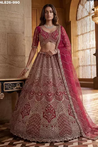 Pink Net Sequins Embroidered Designer Lehenga Choli Set